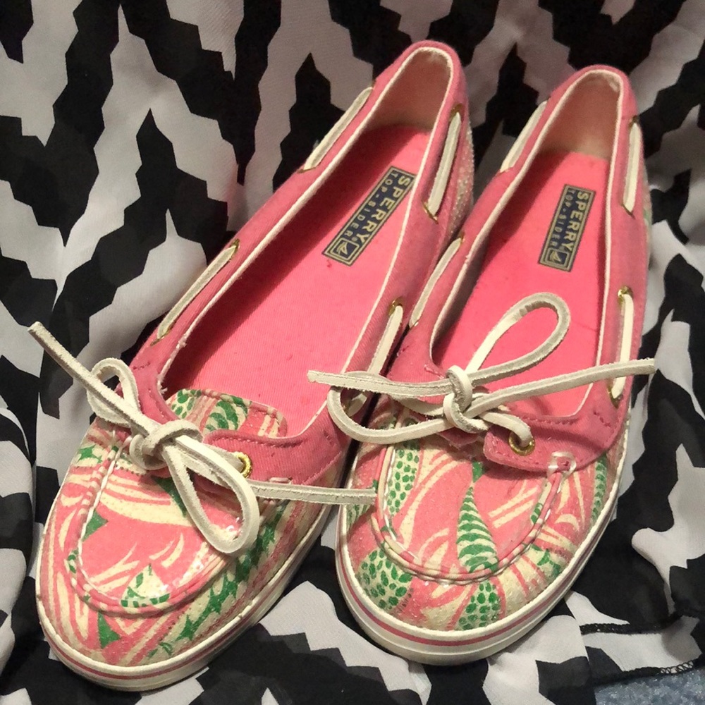 Sperry Angelfish Pink & Green Sequin print
